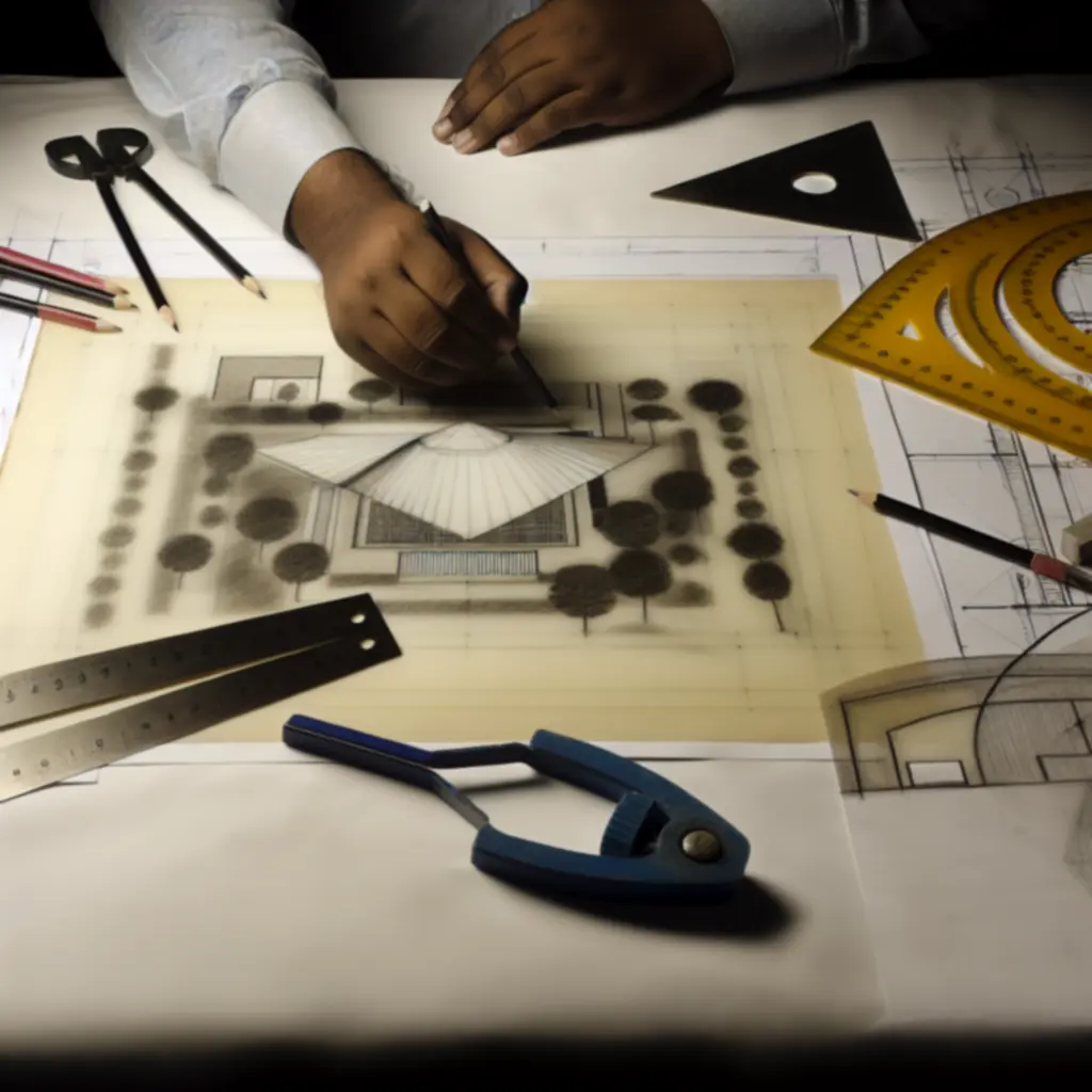 Szkic architektoniczny prezentujący wstępną koncepcję budynku