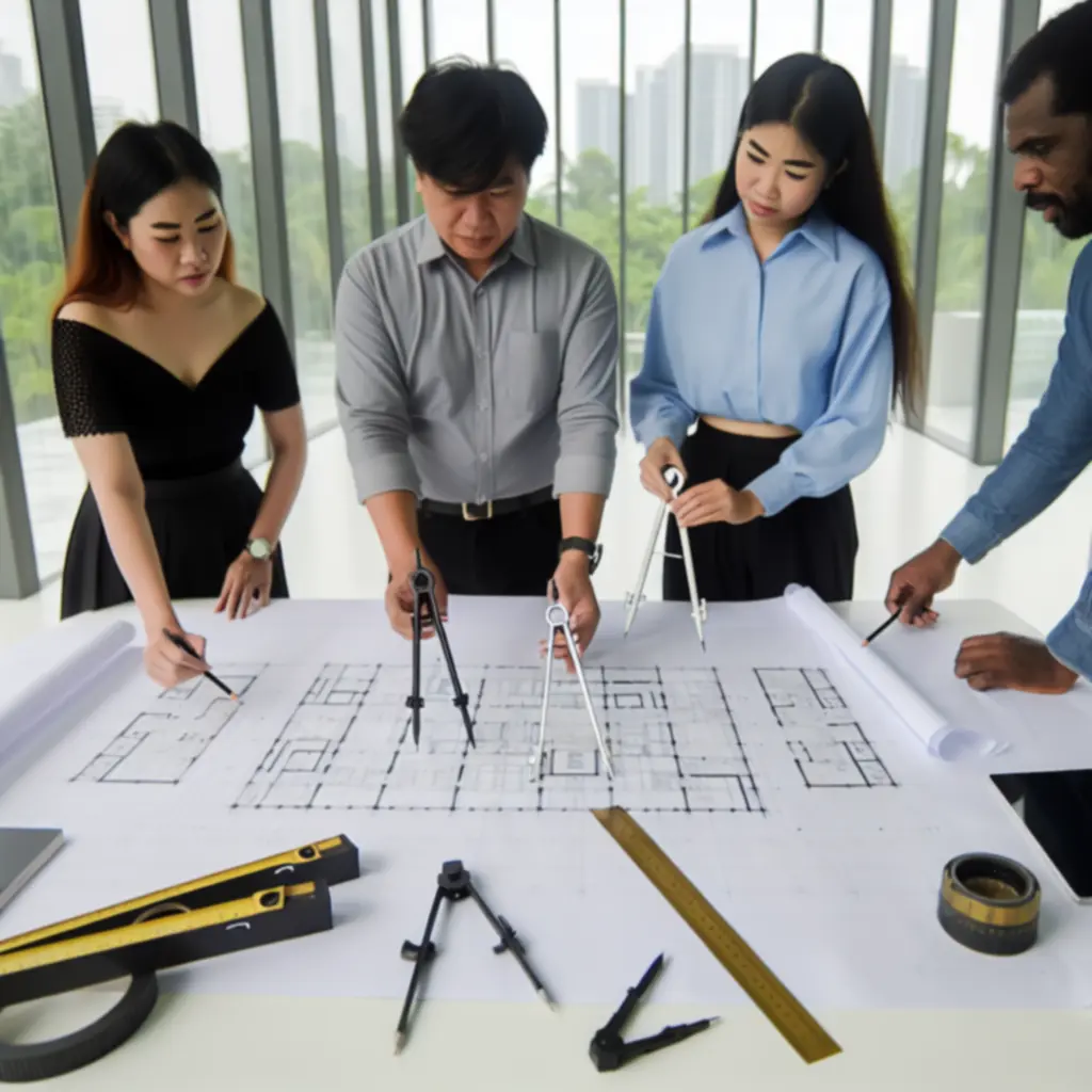 Zespół projektantów omawiający koncepcję architektoniczną